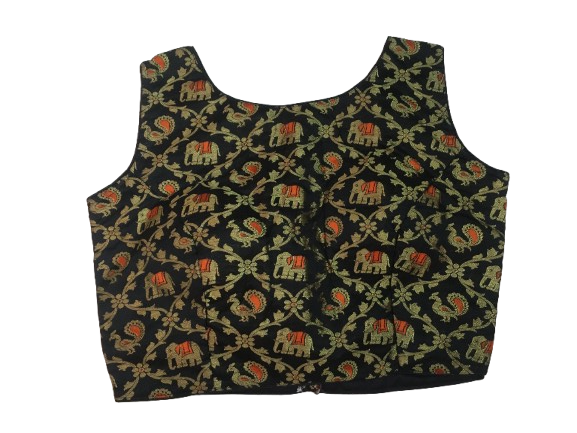 Raw Silk Black Designer Blouse 09